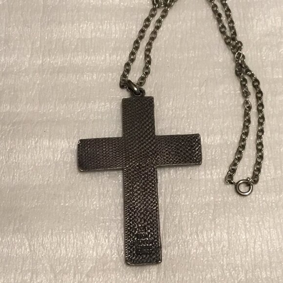 Vintage and very large pewter cross necklace marked Tinn Pewter Made In Norway - Picture 5 of 10